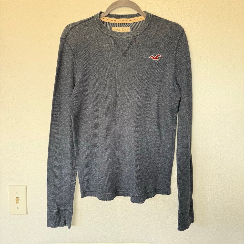 Y2K Hollister Men's Long Sleeve Thermal Top Preppy Grunge Base Layer Blue Sz L